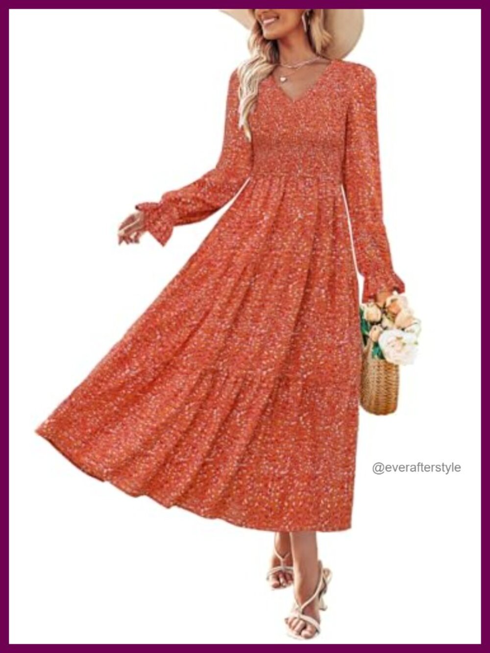 Womens Floral Maxi Dress Long Sleeve A-Line V-Neck Fall Semi Formal